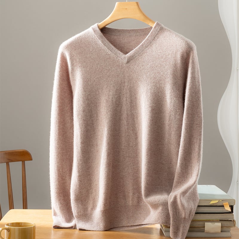 Lukasa кашмирен пуловер с V-образно деколте, свободен силует, дълги ръкави, 30–35% кашмир