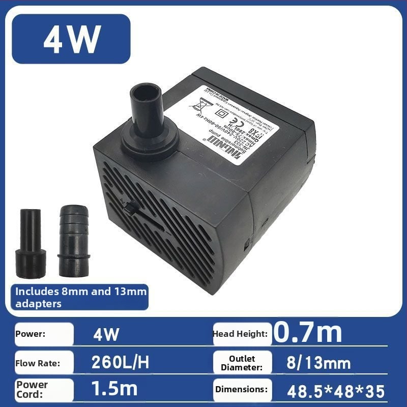 Akváriumi merülőpumpa keringtetésre és szűrésre, alsó szívás, rendkívül csendes működés