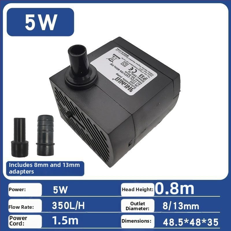 Akváriumi merülőpumpa keringtetésre és szűrésre, alsó szívás, rendkívül csendes működés
