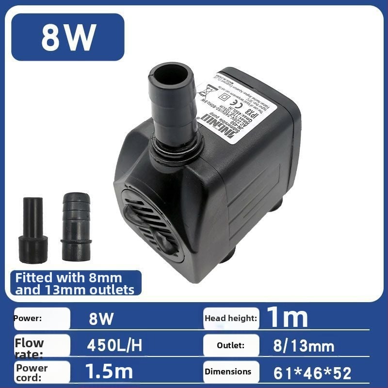 Akváriumi merülőpumpa keringtetésre és szűrésre, alsó szívás, rendkívül csendes működés