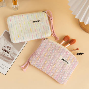 Dongjin kézben tartható kozmetikai táska, utcai stílus, poliészter csíkos, poliészter bélés, uniszex, mindennapi használat, 2025 tavasz