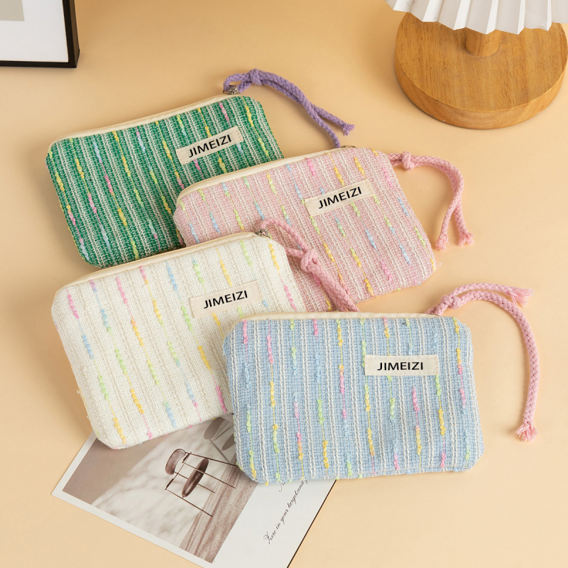 Dongjin kézben tartható kozmetikai táska, utcai stílus, poliészter csíkos, poliészter bélés, uniszex, mindennapi használat, 2025 tavasz