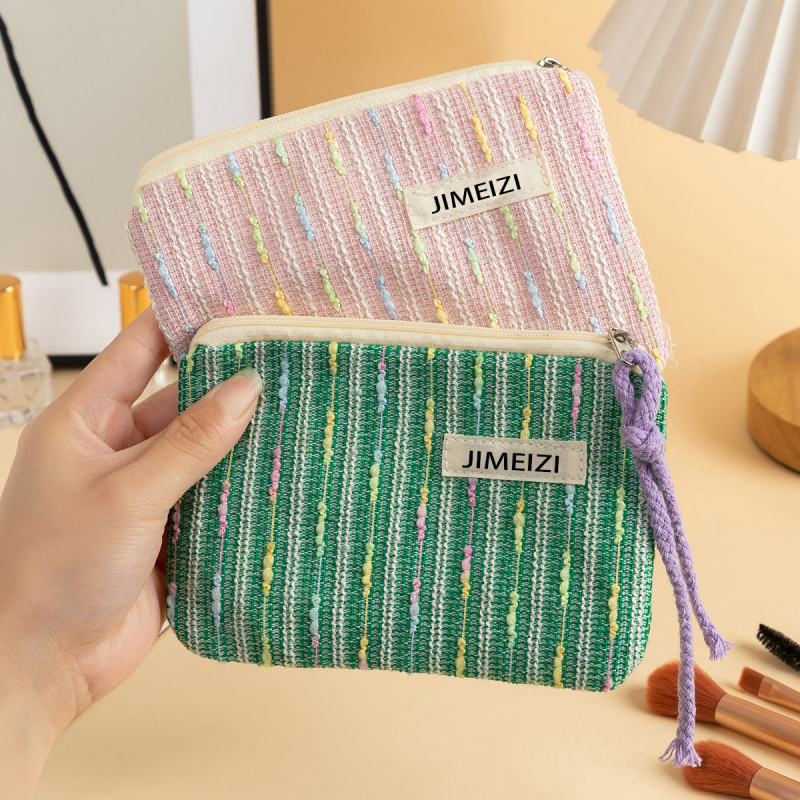 Dongjin kézben tartható kozmetikai táska, utcai stílus, poliészter csíkos, poliészter bélés, uniszex, mindennapi használat, 2025 tavasz