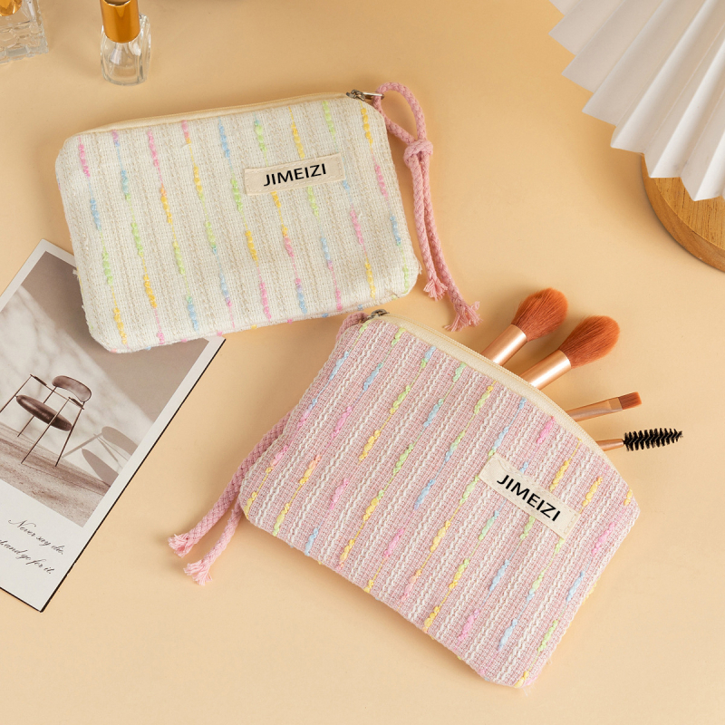 Dongjin kézben tartható kozmetikai táska, utcai stílus, poliészter csíkos, poliészter bélés, uniszex, mindennapi használat, 2025 tavasz