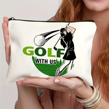 Golf témájú kozmetikai táska, vászon anyagú, bélés vászon, mintázat betűk, lélegző és kopásálló, 2024 tavasz
