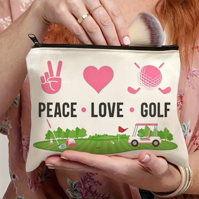 Golf témájú kozmetikai táska, vászon anyagú, bélés vászon, mintázat betűk, lélegző és kopásálló, 2024 tavasz