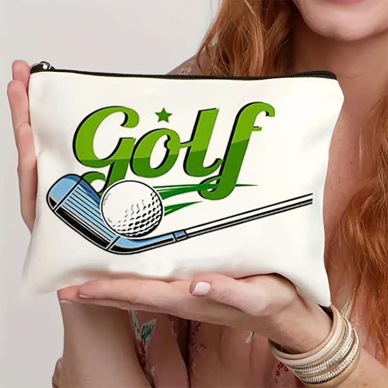 Golf témájú kozmetikai táska, vászon anyagú, bélés vászon, mintázat betűk, lélegző és kopásálló, 2024 tavasz