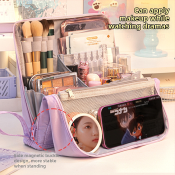 Sminktáska Four Seasons, nagy kapacitású, hordozható tároló, osztott rekeszek, anyag: szövet, stílus: modern minimalizmus