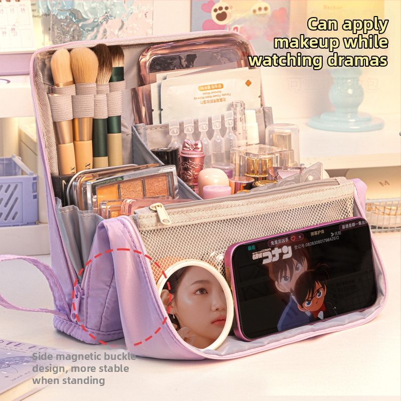 Taška na make-up Four Seasons, s veľkou kapacitou, prenosná s delenými priehradkami, materiál: textil, štýl: moderný minimalistický