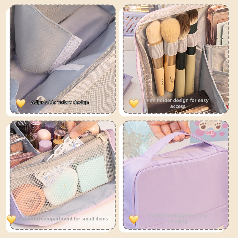 Taška na make-up Four Seasons, s veľkou kapacitou, prenosná s delenými priehradkami, materiál: textil, štýl: moderný minimalistický