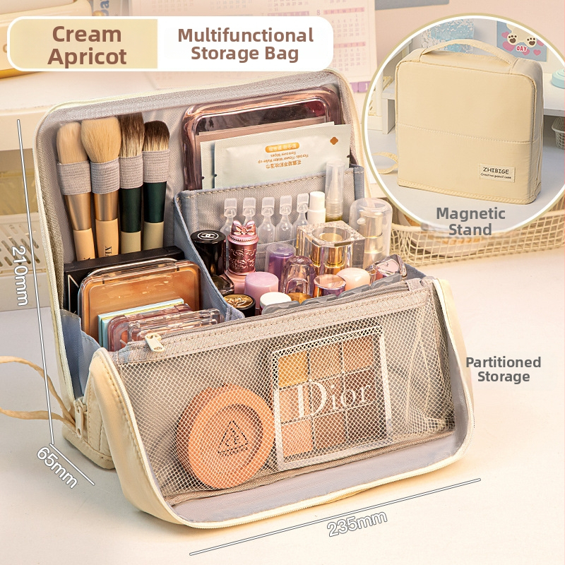 Sminktáska Four Seasons, nagy kapacitású, hordozható tároló, osztott rekeszek, anyag: szövet, stílus: modern minimalizmus