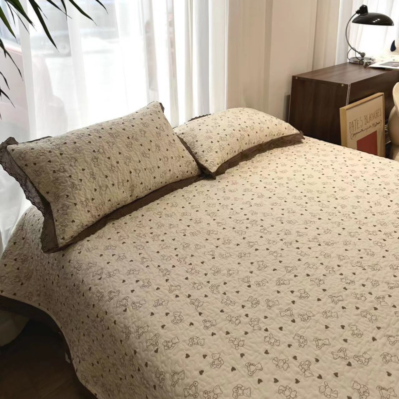 Tri-dijelni set pokrivača od 100% pamuka za sve sezone, floralni uzorak, reaktivno bojanje i quiltanje