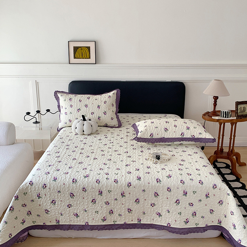 Tri-dijelni set pokrivača od 100% pamuka za sve sezone, floralni uzorak, reaktivno bojanje i quiltanje