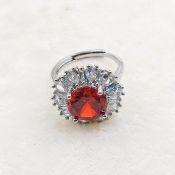 Prsten s cirkonom Kangzhina Jewelry, cvjetni dizajn, metalna osnova, četverozupna postavka, za žene
