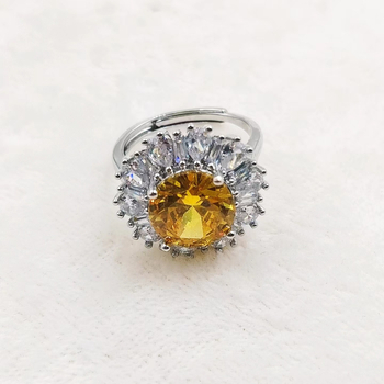 Prsten s cirkonom Kangzhina Jewelry, cvjetni dizajn, metalna osnova, četverozupna postavka, za žene