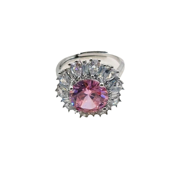 Prsten s cirkonom Kangzhina Jewelry, cvjetni dizajn, metalna osnova, četverozupna postavka, za žene