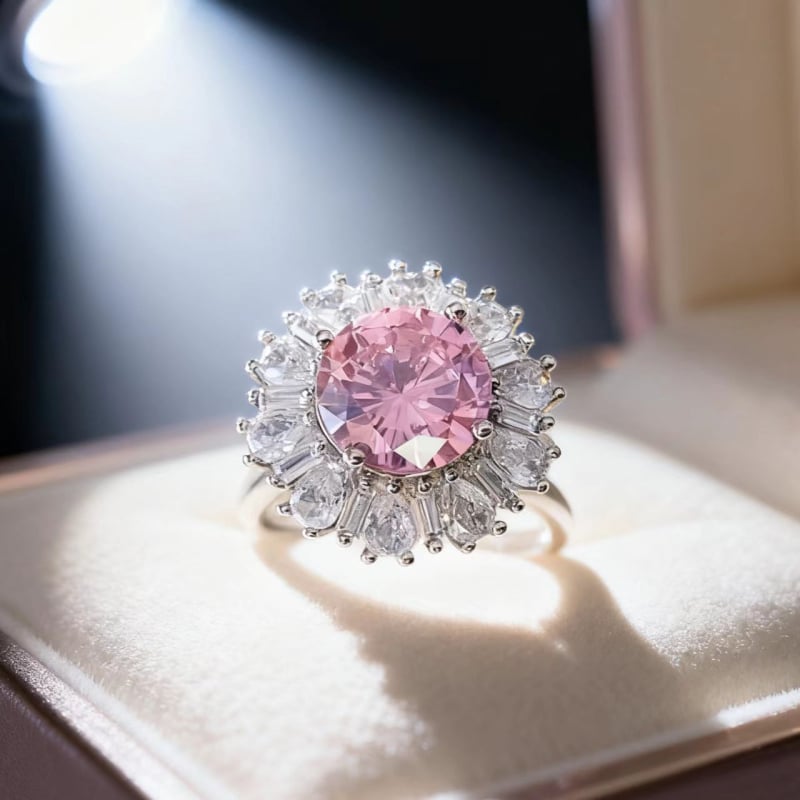 Prsten s cirkonom Kangzhina Jewelry, cvjetni dizajn, metalna osnova, četverozupna postavka, za žene