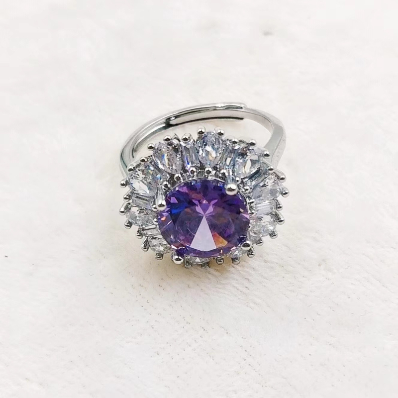 Prsten s cirkonom Kangzhina Jewelry, cvjetni dizajn, metalna osnova, četverozupna postavka, za žene