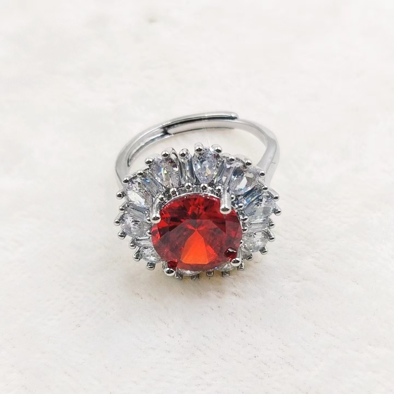Prsten s cirkonom Kangzhina Jewelry, cvjetni dizajn, metalna osnova, četverozupna postavka, za žene