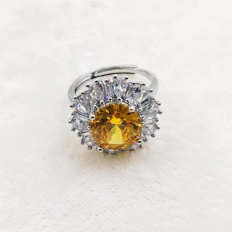 Prsten s cirkonom Kangzhina Jewelry, cvjetni dizajn, metalna osnova, četverozupna postavka, za žene