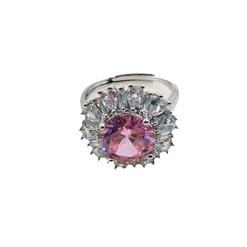 Prsten s cirkonom Kangzhina Jewelry, cvjetni dizajn, metalna osnova, četverozupna postavka, za žene