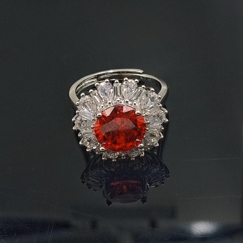 Prsten s cirkonom Kangzhina Jewelry, cvjetni dizajn, metalna osnova, četverozupna postavka, za žene