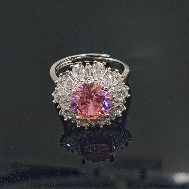 Prsten s cirkonom Kangzhina Jewelry, cvjetni dizajn, metalna osnova, četverozupna postavka, za žene