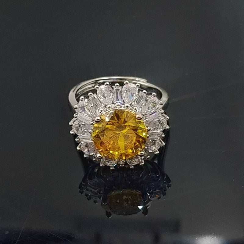 Prsten s cirkonom Kangzhina Jewelry, cvjetni dizajn, metalna osnova, četverozupna postavka, za žene