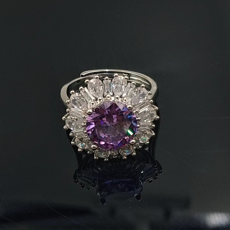 Prsten s cirkonom Kangzhina Jewelry, cvjetni dizajn, metalna osnova, četverozupna postavka, za žene