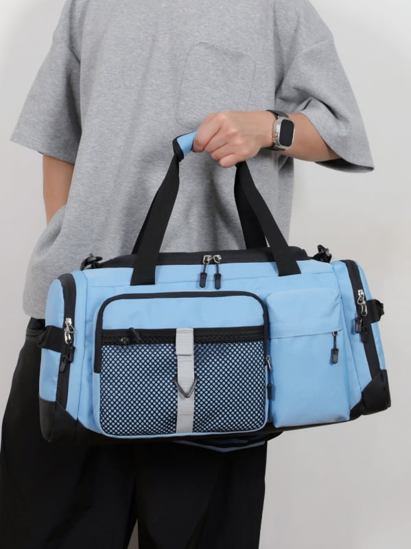 Torba za putovanje velike kapacitete s crossbody naramenicom, odjeljak za suhe/mokre, odvojeni pretinac za cipele, Oxford platno, unisex, geometrijski uzorak, ležerni stil putovanja, 20–35 L