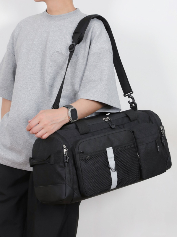 Torba za putovanje velike kapacitete s crossbody naramenicom, odjeljak za suhe/mokre, odvojeni pretinac za cipele, Oxford platno, unisex, geometrijski uzorak, ležerni stil putovanja, 20–35 L