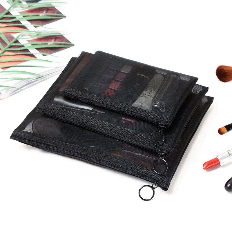 Kozmetička torbica, Gauze-flat trodijelni set, mrežasti materijal (Oblik: pravokutnik; Funkcija: skladištenje; Primjena: putno skladištenje kozmetike)