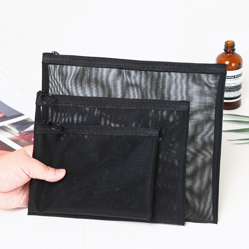 Kozmetička torbica, Gauze-flat trodijelni set, mrežasti materijal (Oblik: pravokutnik; Funkcija: skladištenje; Primjena: putno skladištenje kozmetike)