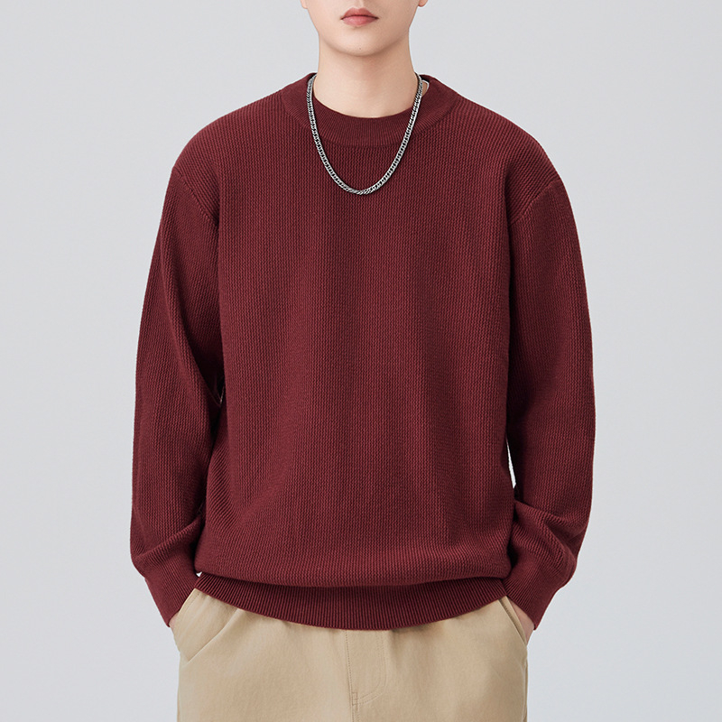 Мъжки плетен пуловер с кръгло деколте – свободна кройка, дълги ръкави, удебелен плетив, смес от памук и полиестер