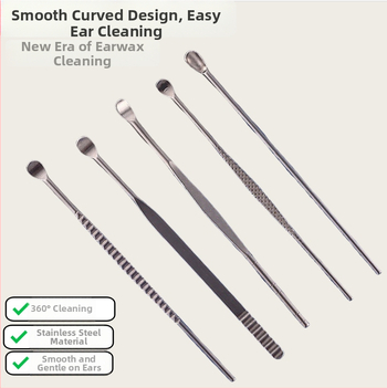 Prenosný set ušných lyžičiek z nehrdzavejúcej ocele, bez svetla, unisex