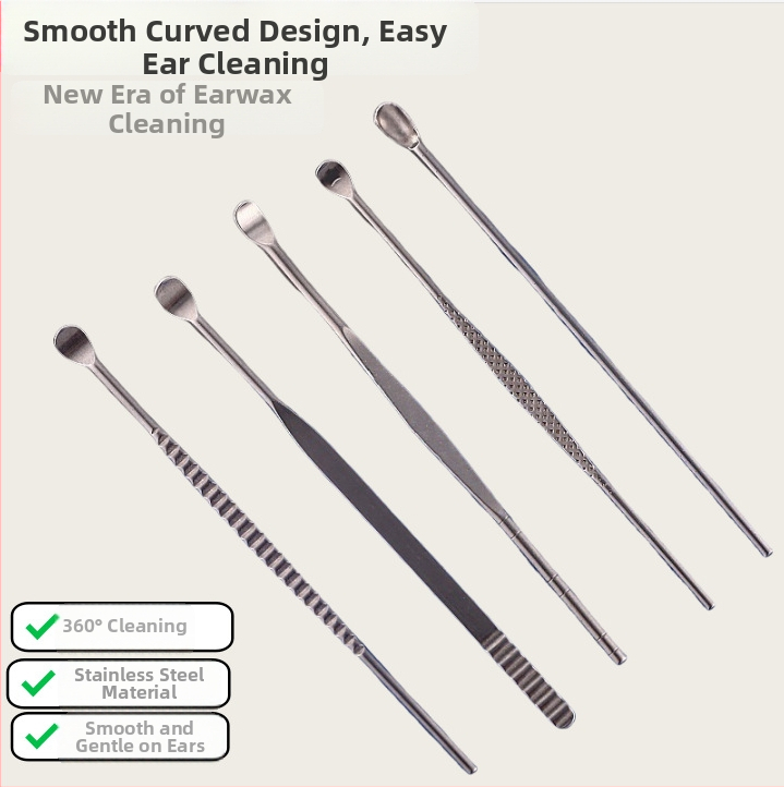 Prenosný set ušných lyžičiek z nehrdzavejúcej ocele, bez svetla, unisex