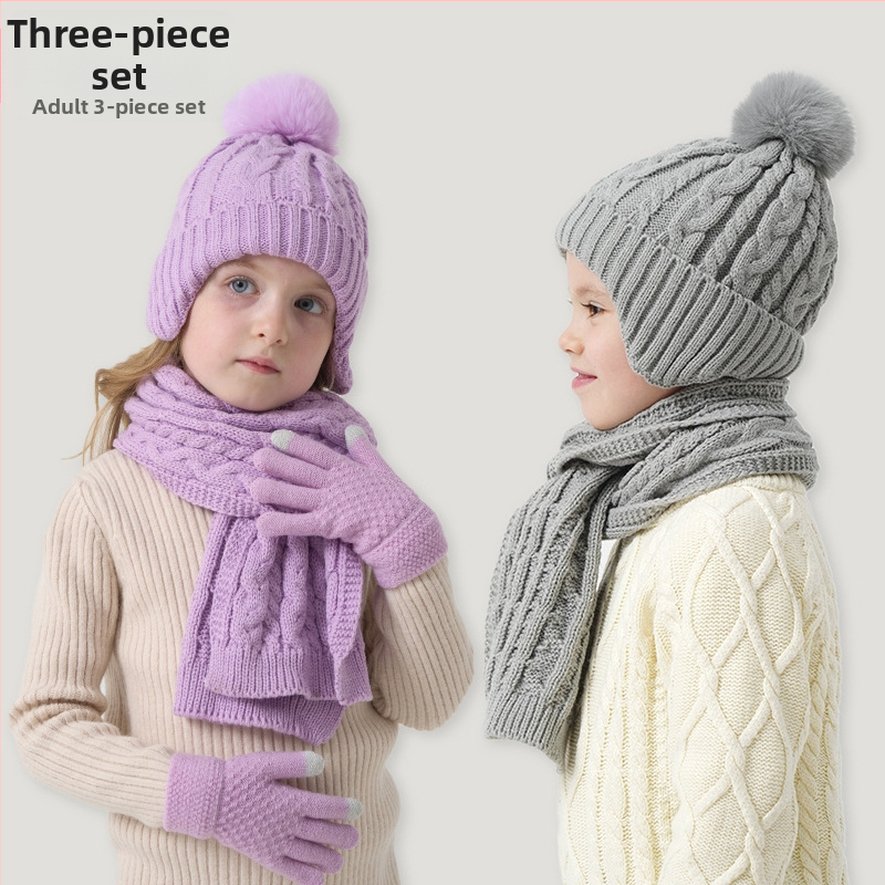 Detský vlnený set: čiapka, šál a rukavice – unisex, Twist vzor, jeseň-zima
