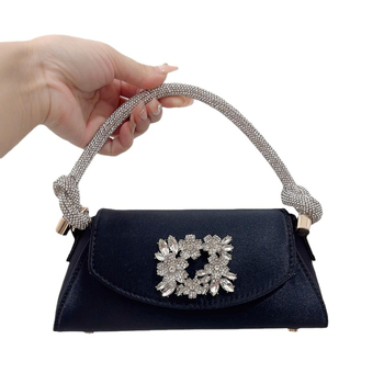 Елегантна вечерна чанта с урбанистичен стил, копринена материя, хоризонтална квадратна форма, магнитно закопчаване, вътрешен джоб за телефон и джоб за лична карта