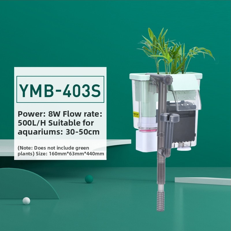 Yee Akváriumi Szűrőpumpa – Kicsi, Csendes Külső 3-in-1 Vízcsobogás Falra Szerelhető Oxigén- és Keringető Egység, Műanyag; Frissvíz Halak Számára; Modellek: YMB-401/403/404/405; Márka: Yee