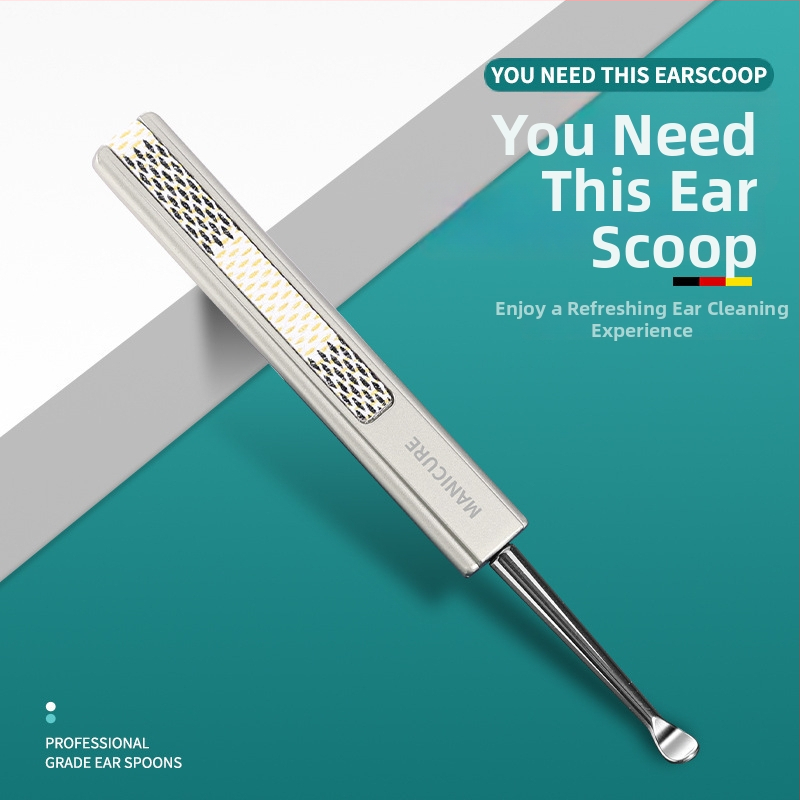 Nerezová oceľová lyžička s jednou hlavou na čistenie ušného kanála, klasický tvar lyžičky