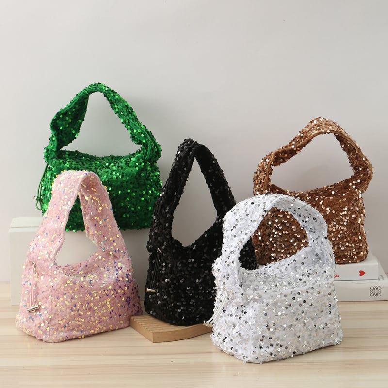 Женска чанта с пайети и презрамка от верига, вечерна чанта с хоризонтална квадратна форма, магнитно закопчаване, вътрешно отделение с цип