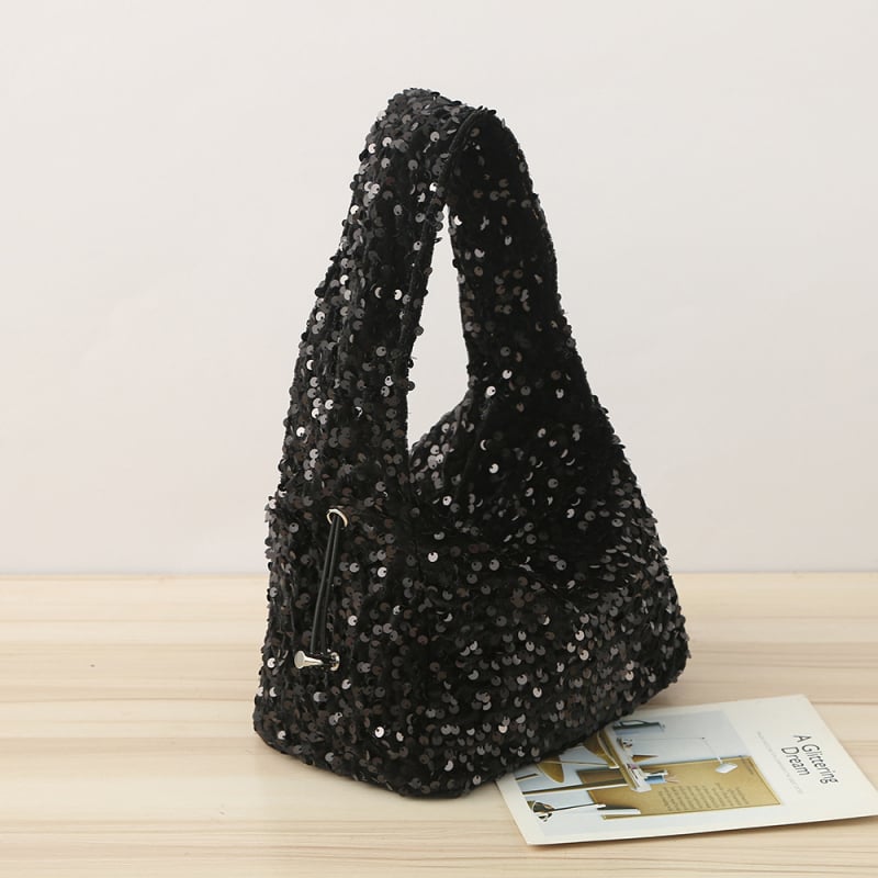 Женска чанта с пайети и презрамка от верига, вечерна чанта с хоризонтална квадратна форма, магнитно закопчаване, вътрешно отделение с цип