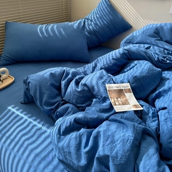 Négy darabos ágynemű szett - mosott pamut, reaktív nyomtatás és festés, egyszínű minta, mosott szövet