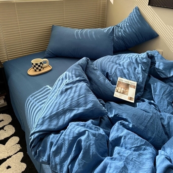 Négy darabos ágynemű szett - mosott pamut, reaktív nyomtatás és festés, egyszínű minta, mosott szövet