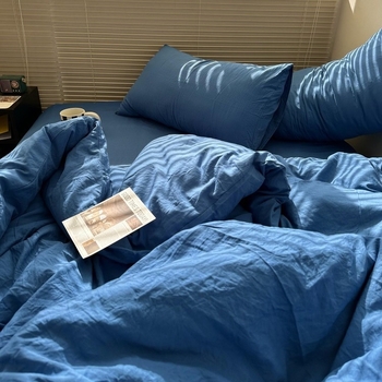 Négy darabos ágynemű szett - mosott pamut, reaktív nyomtatás és festés, egyszínű minta, mosott szövet