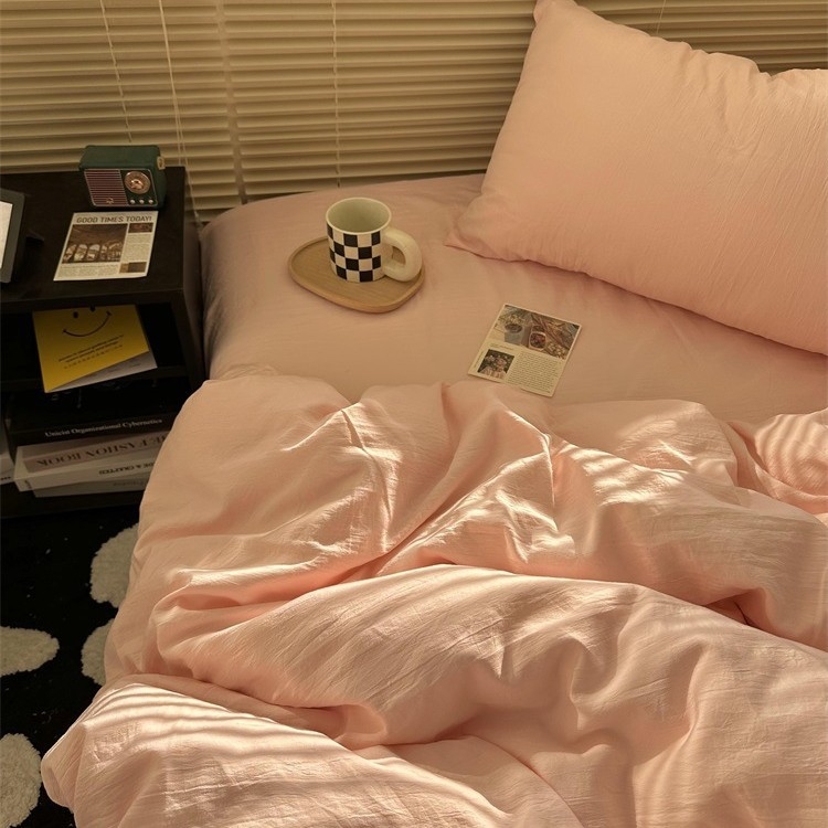 Négy darabos ágynemű szett - mosott pamut, reaktív nyomtatás és festés, egyszínű minta, mosott szövet