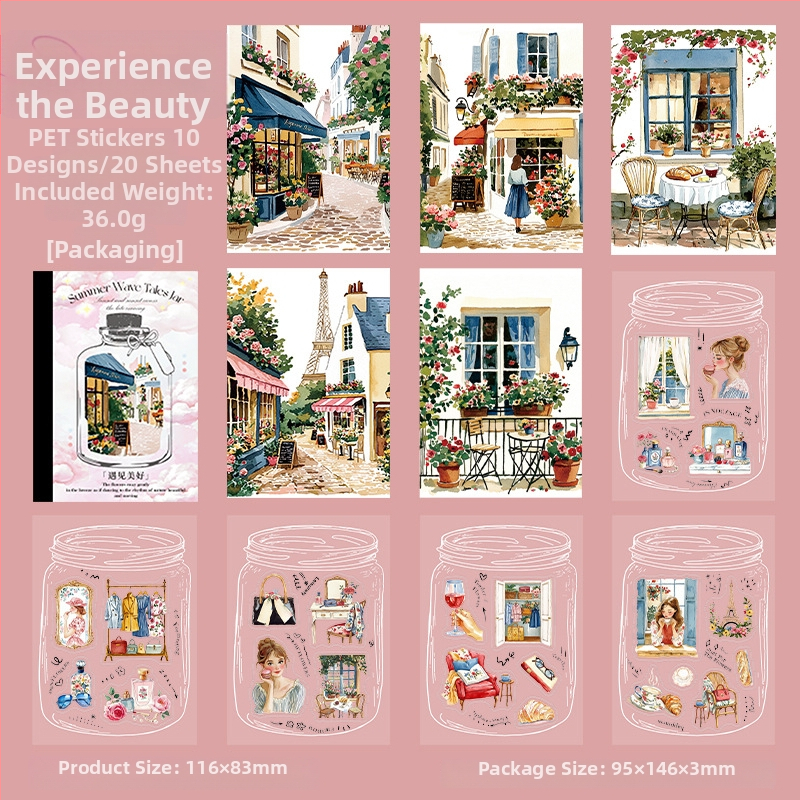 Good day PET албум със стикери, 20 листа, тема летни пейзажи, DIY наръчник