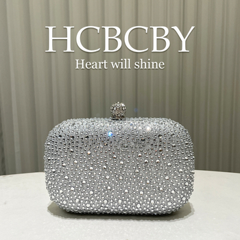 Ženska večernja clutch torbica s rhinestones, kutija stila, vodoravni kvadratni oblik, vanjski materijal poliester, unutarnja poliester podstava, zaključavanje bravom