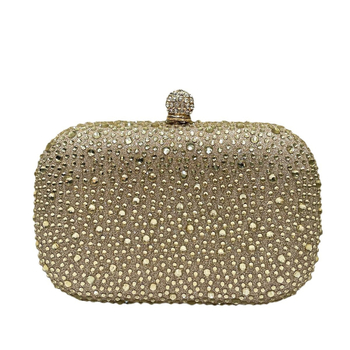 Ženska večernja clutch torbica s rhinestones, kutija stila, vodoravni kvadratni oblik, vanjski materijal poliester, unutarnja poliester podstava, zaključavanje bravom