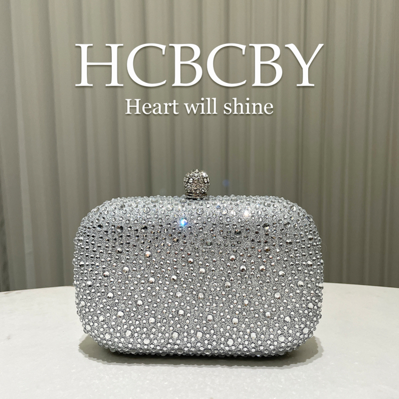 Ženska večernja clutch torbica s rhinestones, kutija stila, vodoravni kvadratni oblik, vanjski materijal poliester, unutarnja poliester podstava, zaključavanje bravom